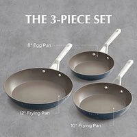 Ceramic Nonstick Cookware Set, 8in/10in Omelet Pan, 12in Skillet, Inducton, Dishwasher & Ovens Safe, Free of PFAS & PTFE,Blue