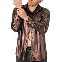 2025 Shirt Men Button Metallic Disco Shirt 70s Costume Men Gold Shirts For 70s Party Nightclub Wear Music Festival Men's Top