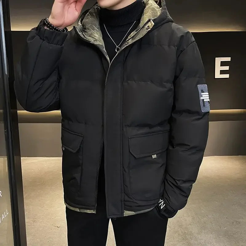 Down Jackets For Men Hooded Parkas Winter Models Man Padded Coat Offers Trend Unique Padding Korean 2024 Quilted Clothes Sale
