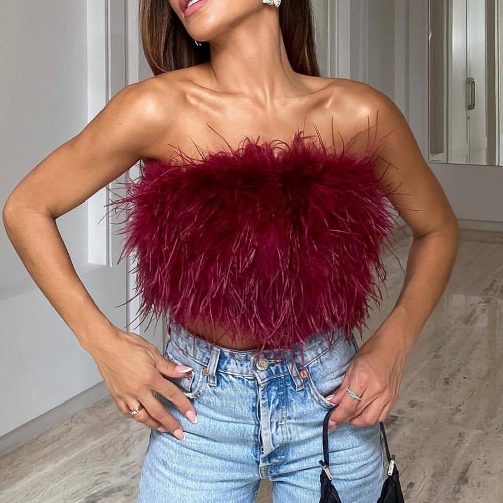 Sexy y2k Plush Lady Camisole Sexy Prom Tub Top Party Crop Top Sexy Fluffy Corset Crop Tops Vest