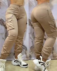 Women's Pants 2024 Autumn Winter Fashion Casual Work Pants Chain Decor Pocket Design Cuffed Cargo Pants Shipped Within 48 Hours
