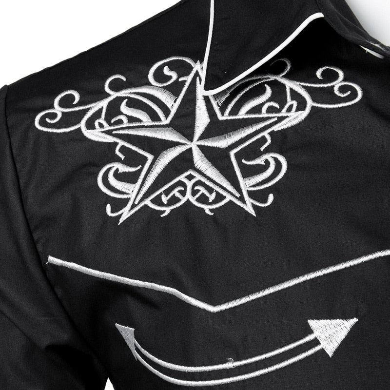 Black Embroidery Shirt Men 2022 Brand New Star Mens Button Down Shirts