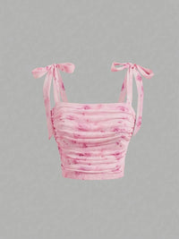 Solid Tie Shoulder Ruched Wide Strap Slim Fit Crop Top for Women Summer 2025 Y2K Clothes Pink Backless Cami Top Streetwear