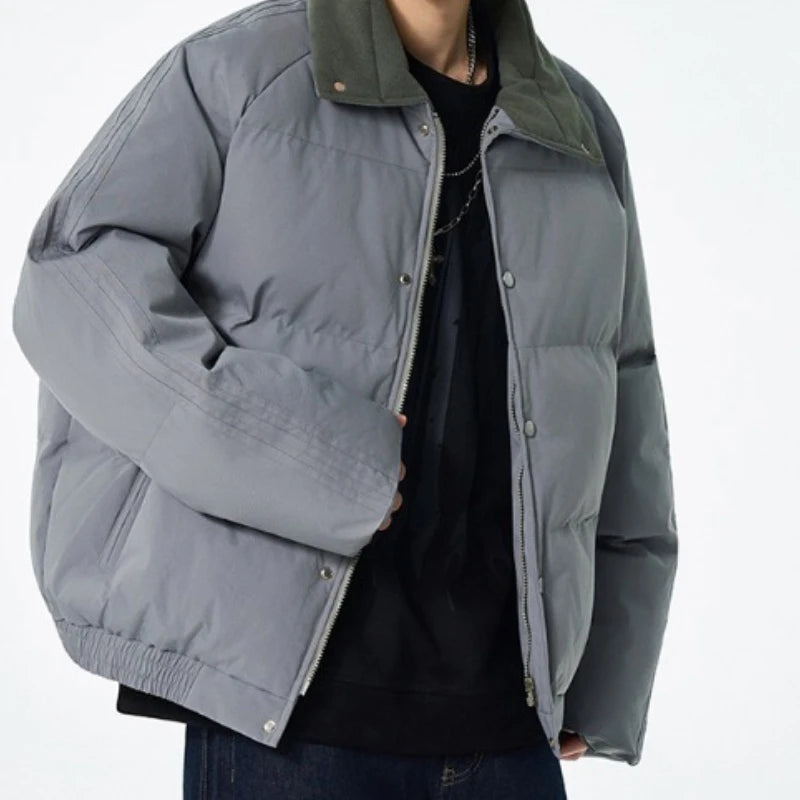 Winter Men's Cotton Jacket, Simple and Pure Color, Loose and Trendy,Versatile,Thickened Cotton Jacket,Stand Collar Cotton Jacket