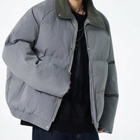 Winter Men's Cotton Jacket, Simple and Pure Color, Loose and Trendy,Versatile,Thickened Cotton Jacket,Stand Collar Cotton Jacket