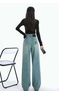 Women Comfortable Thin Denim Pants New Female Vintage Mid Waisted Jeans Pants Girls Smile Edition Straight Leg Jeans Trousers