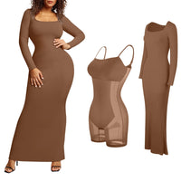 Women's Solid Color Bodybuilding Long Dress Built In Bodybuilding Underwear 8 In 1 Women Casual Sleeveless Slip Bodycon Dress