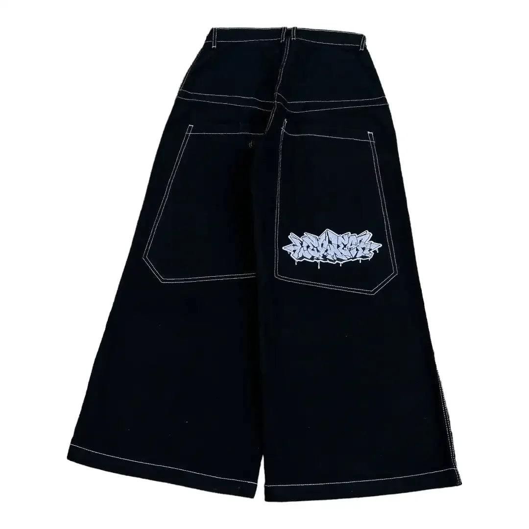 Harajuku Money Print Streetwear Jeans High Waist Wide Trouser Black Pants Streetwear Men Hip Hop Women Embroider Y2k Baggy Jeans