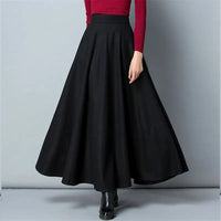 Winter Women Long Woolen Skirt Fashion High Waist Basic Wool Skirts Female Casual Thick Warm Elastic A-Line Maxi Skirts O839