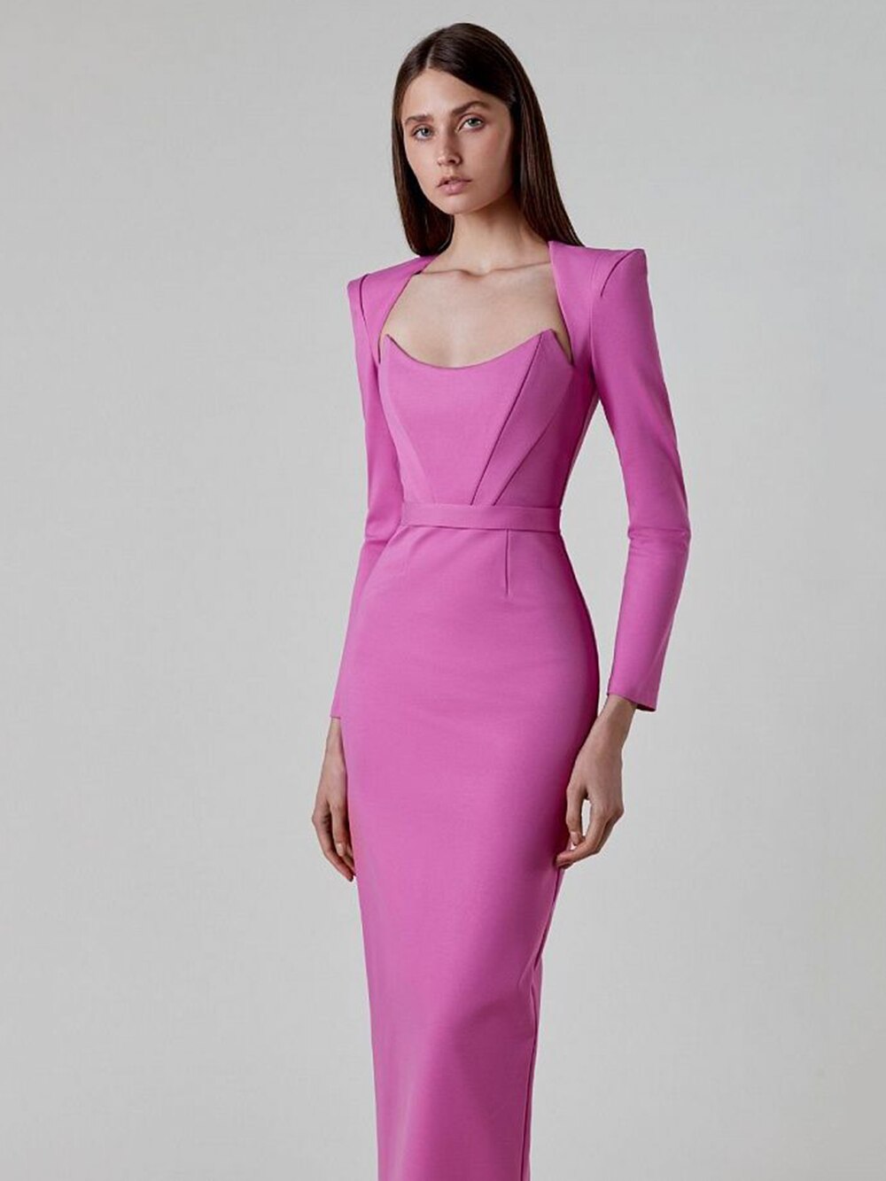 New Arrival Women Winter Sexy Long Sleeve V Neck Pink Black White Midi Bandage Dress 2023 Elegant Evening Club Party Dress