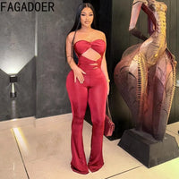 FAGADOER Spring New Sexy Hollow-out Bodycon Jumpsuits Woman Solid Color Sleeveless Backless Rompers Female Streetwear Overalls