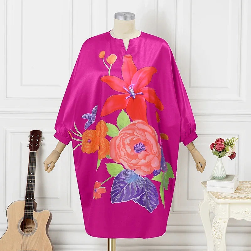 Plus Size 5XL VONDA Women Bohemian Long Sundress Autumn Floral Printed Elegant Midi Dress 3/4 Bat Sleeve Casual Loose Retro Robe