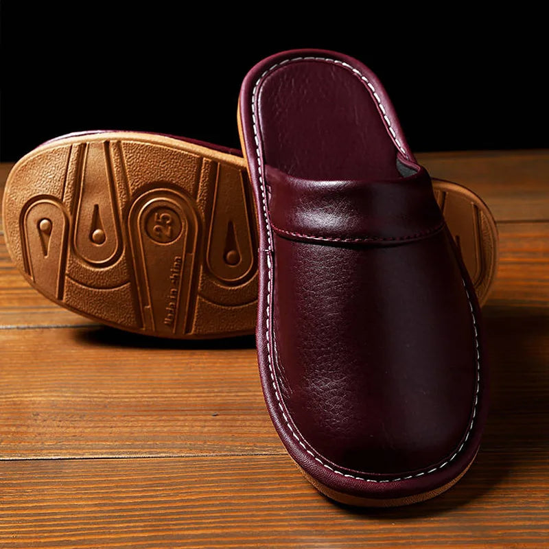 Indoor Leather Slippers Men Home Cheap Shoes 2025 Spring New Style Flat Mules High Quality Unisex House Slippers