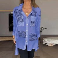 Women Fashion Button Shirt Blouses 2024 Turn Down Collar Long Sleeve Letter Print Shirts For Women Casual Loose Office Shirts