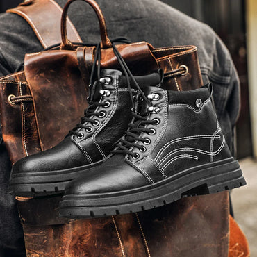 Mens Fashion Casual Boots Spring and Autumn New Versatile Thick Bottom Anti Slip Comfortable Leather Boots Men's Shoes Men Boots