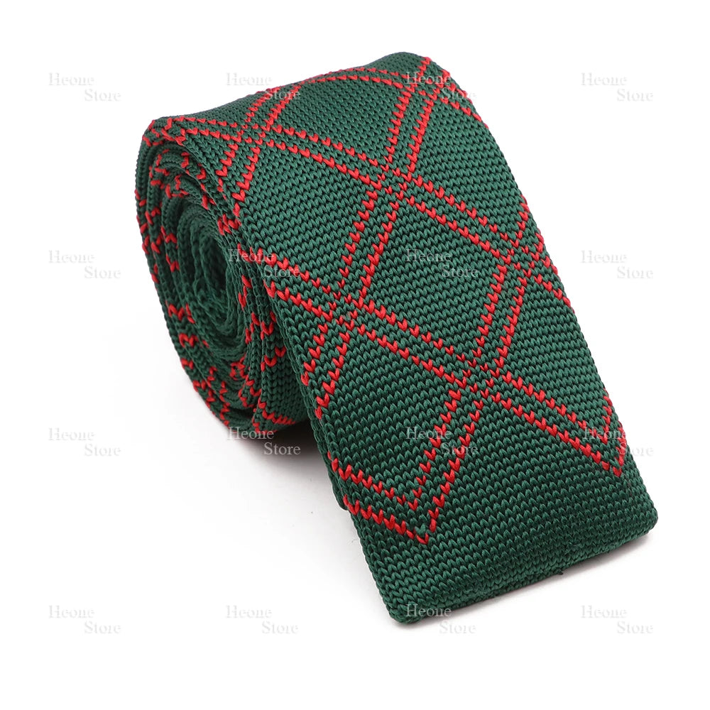 Novelty Chic Knitted Ties For Men Women Red Green Grey Woven Necktie Plaid Geometric Pattern Skinny Slim Narrow Winter Cravat