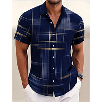 Men's Geometric Plaid Button Shirt Casual Fashion Outdoor Vacation Street Trend Turndown Shirt 3D Printed Short Sleeve Shirts