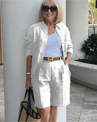 Women's suit long-sleeved shorts suit 2025 spring new women's temperament commuting casual cardigan top shorts two-piece set