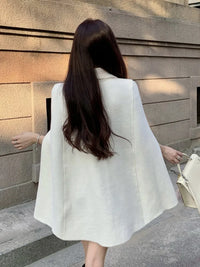 Double-breasted Elegant Woolen Coats For Women Korean Fashion Casual Cloak Overcoat Ladies Loose Jacket Female Outerwears Tops