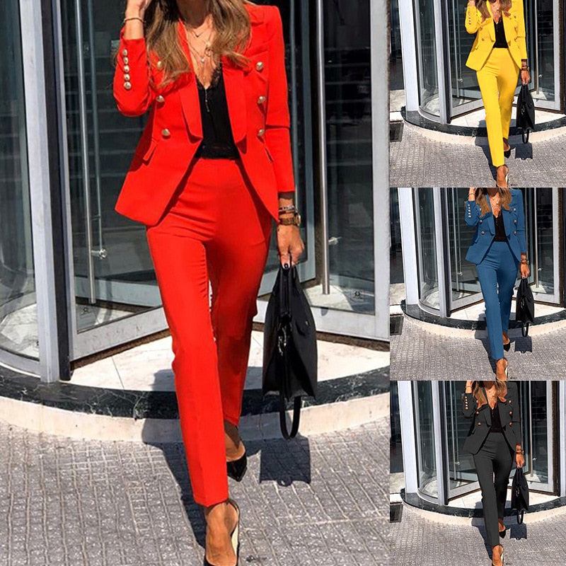 Sexy &amp; Winter Spring and Autumn Women&#39;s Suits Solid Color Two-piece Suit Set Jacket