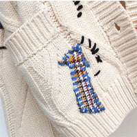 2020 Autumn Winter Women Cardigan Warm Knitted Sweater Jacket Pocket Embroidery Fashion Knit Cardigans Coat Lady Loose Sweaters