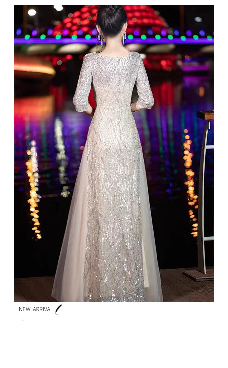 Evening Gown High-end Banquet Niche Light Luxury Host Steel Companion Conductor Choir Performance Costume Women's Long Dress WLF