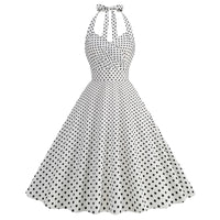 Polka Dot Hepburn Style 50s 60s Vintage Dress A-Line Backless Halter Pin Up Rockabilly Dress Women Summer Retro Party Vestidos