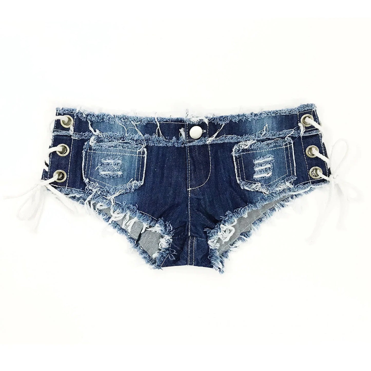 Female Fashion Summer Lady Jeans Shorts Denim Short Panty Sexy Hot Pants Low Waist Side Lace-Up Nightclub Wear for Women Girls