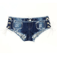 Female Fashion Summer Lady Jeans Shorts Denim Short Panty Sexy Hot Pants Low Waist Side Lace-Up Nightclub Wear for Women Girls