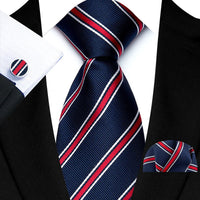 Business Mens Tie Luxury Striped 8cm NeckTie Pocket Square Cufflinks Set For Men Formal Fashion Wedding High Quality Gravata