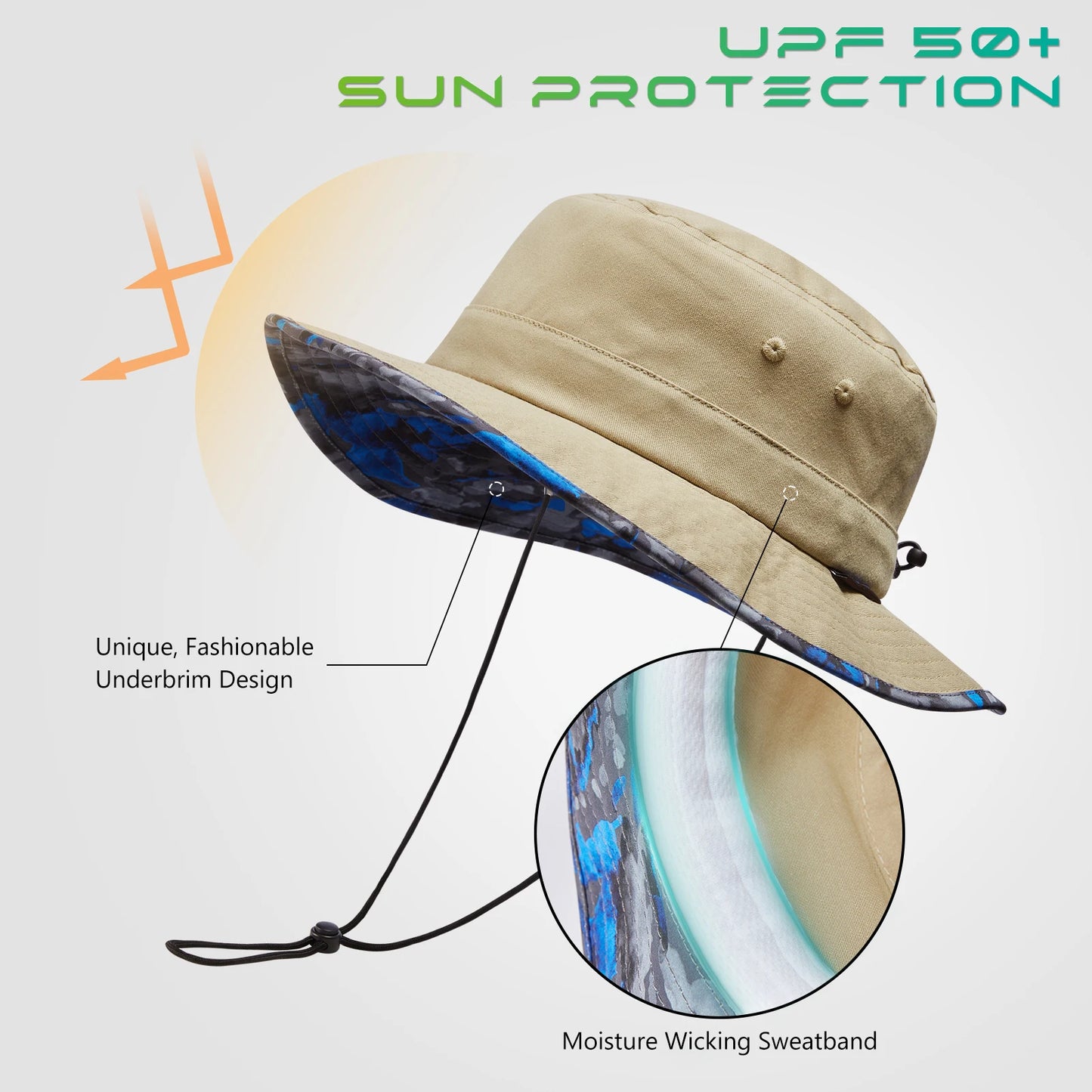 UPF 50+ Foldable Sun Hat Patterned Under Brim Bucket Hats for Summer Hiking Fishing Beach Safari Men Women