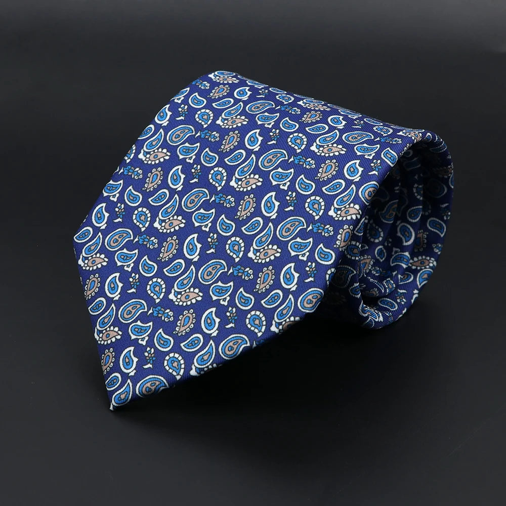 Vintage Men's Tie Geometry Paisley Khaki Blue Necktie Soft Chic Bohemian Print 9cm Ties For Men Wedding Business Daily Accessory