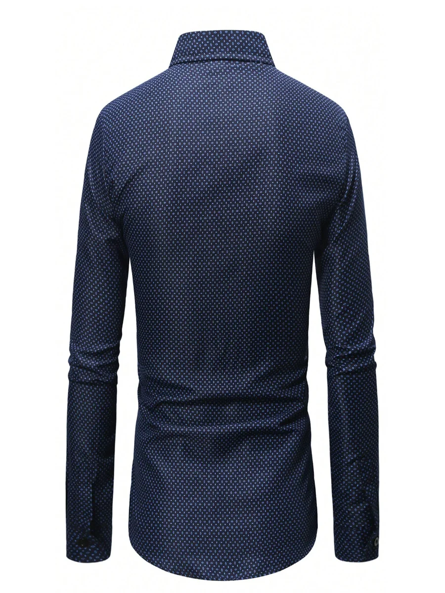 Men's shirt button-up shirt summer shirt blue long-sleeved polka dot lapel outdoor streetwear fashion casual comfortable S-5XL