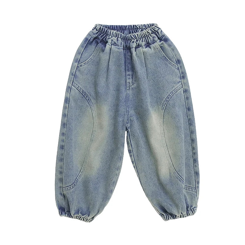 New Kids Designer Baggy Jeans for Little Girls Casual Blue Denim Pants Toddler Children Loose Trousers Age 2 3 4 5 6 7 8 9 Years