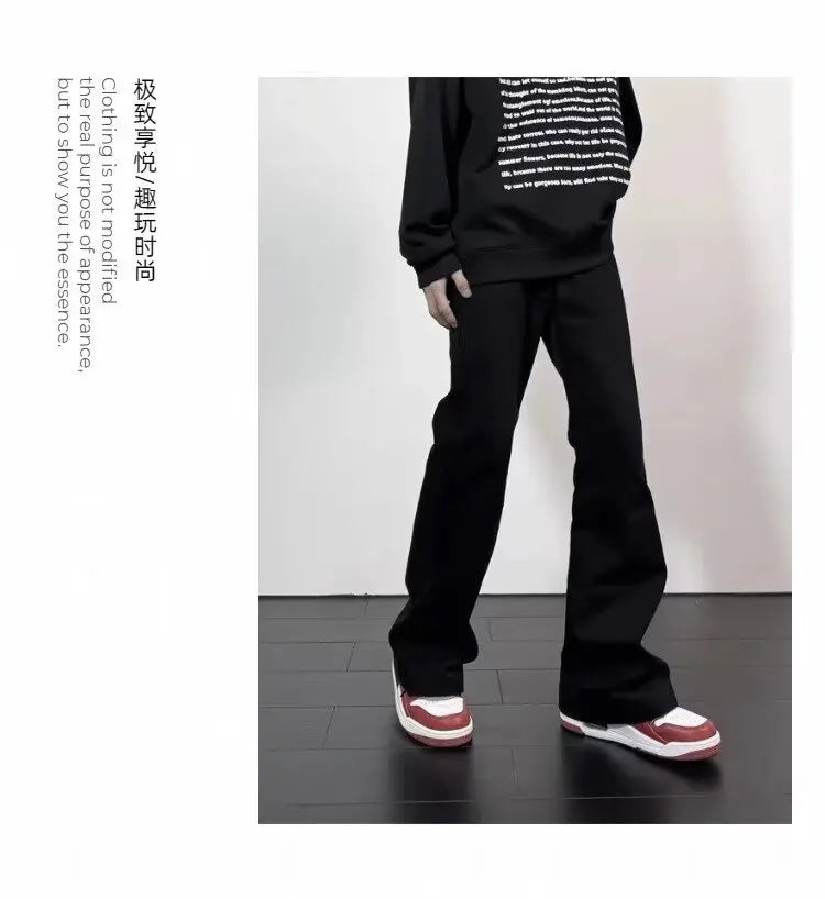 Black Jeans Men Casual Simple All-match Flare Sleeve Handsome Streetwear Daily Fashion Stretchy American Style Pantalon Homme