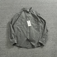 Spring Vertical Striped Brushed 100% Cotton Washed Casual Long Sleeve Shirt Men's Retro Top Versatile Soft Workwear Shirt Coats