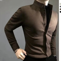 Business Casual Men Shirts Spring Autumn New Solid Lapel Covered Button Korean Streetwear Fashion Office Social Long Sleeve Tops