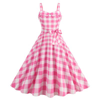 Elegant Women Pink Polka Dot Dress Summer Robe Hepburn 1950s 60s Vintage Sexy Halter Rockabilly Retro Party Dresses 2026 Vestido