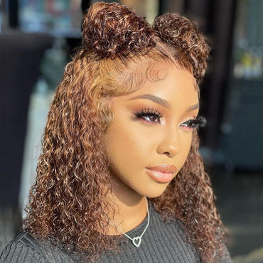 Highlight Short Bob Wig Lace Front Curly Human Hair Wigs For Women Honey Blonde Ombre Colored 13x4 Deep Wave Lace Frontal Wig