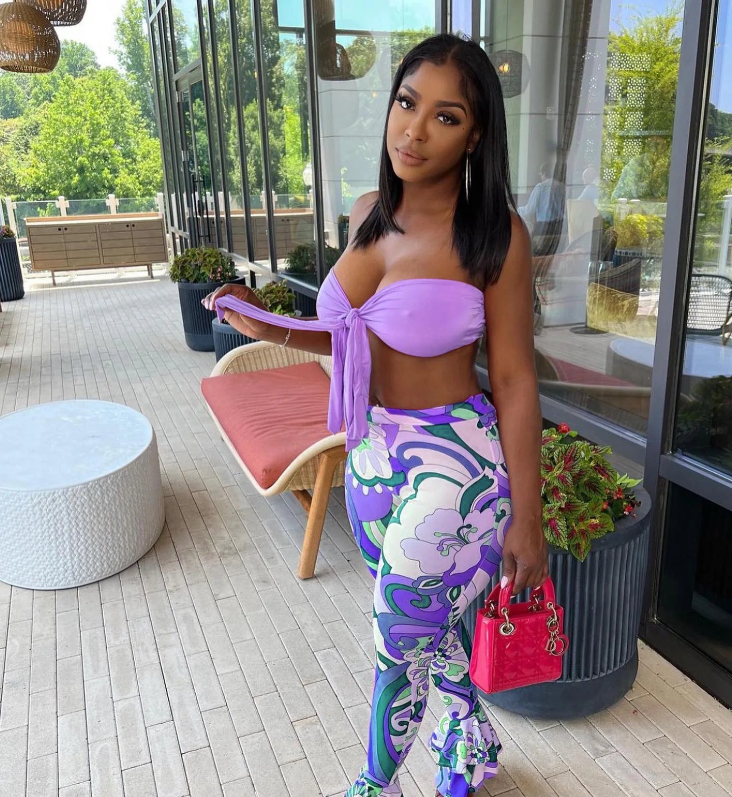 Bandage Two Piece Set Women Outfits Sexy Lace Up Tube Crop Top + Prints Flare Pants Skinny Club Sets Summer Casual Tracksuit y2k