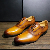 Classic Men's Pointed Toe Oxford Shoes Genuine Leather Handmade Lace-ups for Wedding Business Office Formal Wear