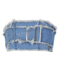 Weekeep Cargo Style Denim Tube Top Chic Big Belt Patchwork Strapless Corset Tops Women y2k Aesthetic Crop Tanks Sexy Streetwear