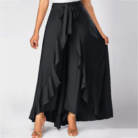 Women Chiffon Palazzo Trouser Summer Irregular Ruffle Drawstring Lace-up Solid Color Pant Skirt Female Causal High Waist Trouser