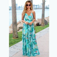 New Spring Summer Women Casual Tropical Boho Floral Print Evening Party Beach Long Maxi Straps Dresses Sexy Backless Sundress