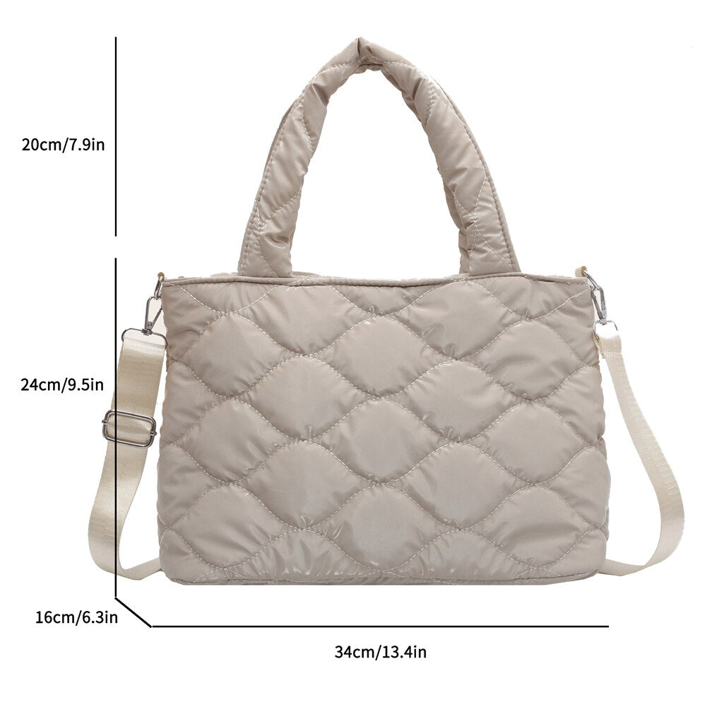 Women Messenger Bag Solid Color Nylon Cotton-padded Female Down Bags Casual Zipper Winter Fashion Quilted Ladies Large Tote