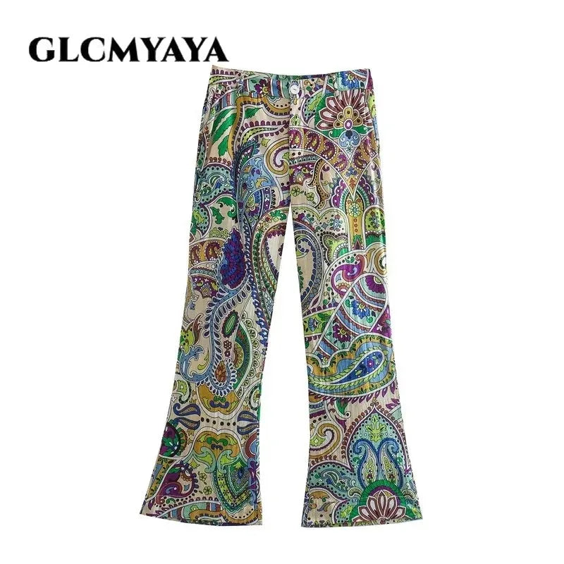 CM.YAYA Casual Elegant Chic Bandanna Paisley Women's Set Shirt Blouse Top and Flare Pants Two 2Piece Set Female Tracksuit Outfit