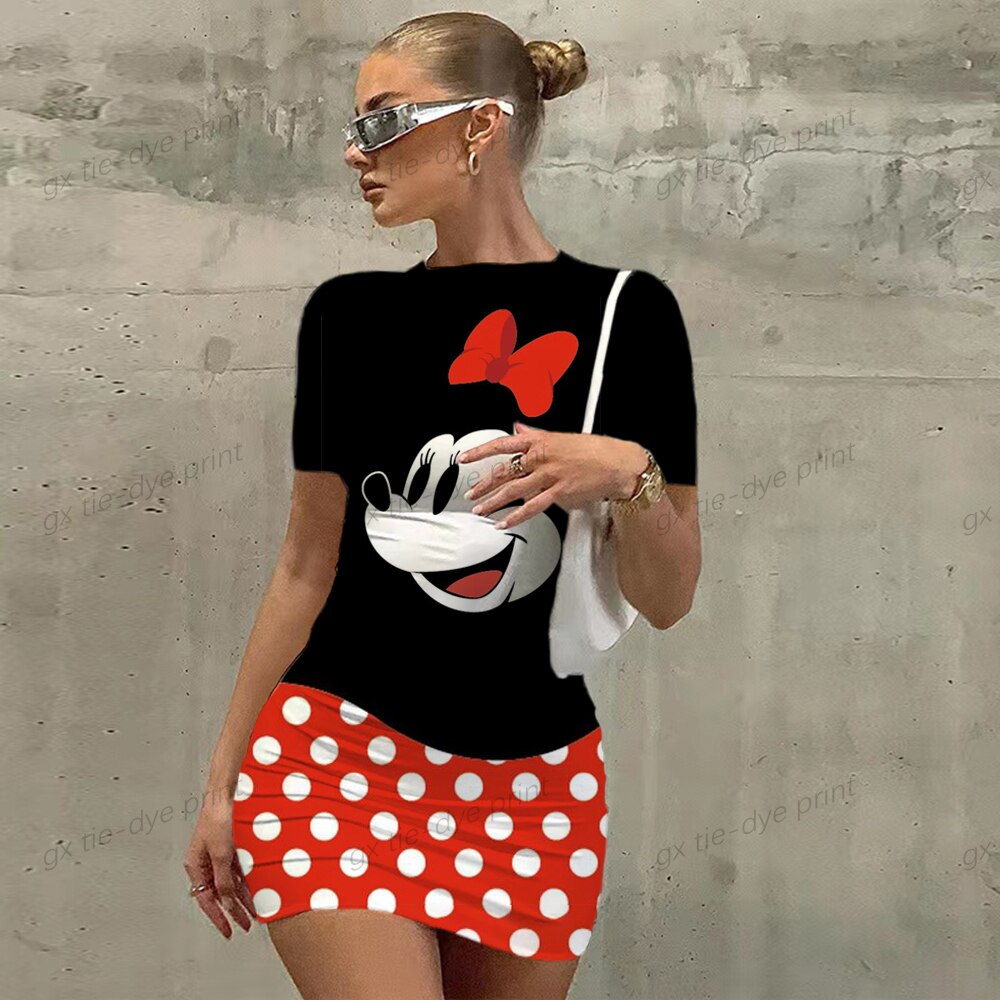 Disney Mickey Mouse Print Bodycon Dress - Women's Short Sleeve Club Party Dress