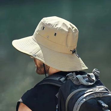 Men's Wide Brim Sun Hat Fisherman Hat Fishing Summer Outdoor Waterproof UV Protection Bucket Cap Riding Hiking Suncreen Sunhat