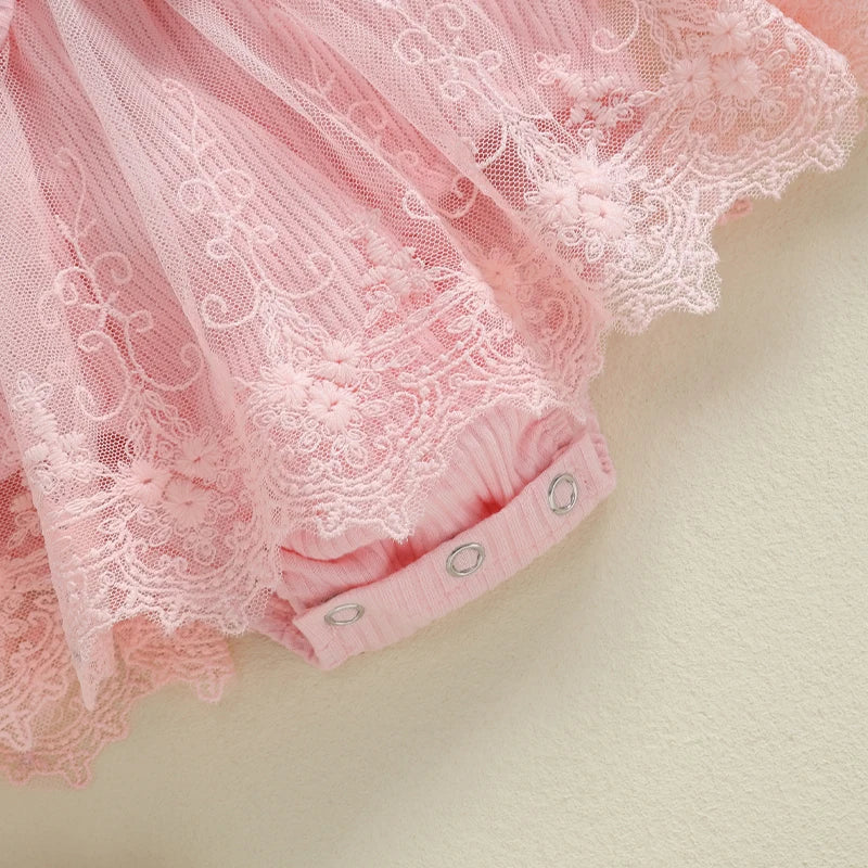 Little Princess Birthday Party Dress Embroidery Flower Lace Tutu Romper Dress Infant Baby Girl Clothes Outfits