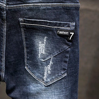 2025 New Ripped Jeans Men Slim-fit Denim Pants Cotton Korean Style Fashion Elasticity Versatile Blue Black Men's Clothing